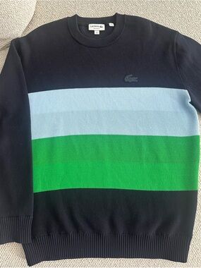 Lacoste Men’s Crewneck Sweater in Navy, Light Blue & Green